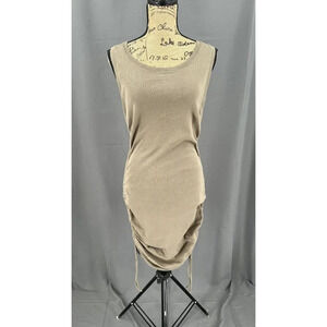 Good American Dress Woman Sz 4 Tan Ribbed Ruched‎ Drawstring Bodycon Party Event